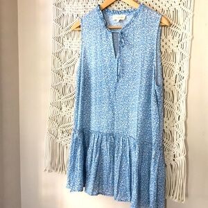 Cynthia Rowley blue/white high waisted empire sleeveless floral top sz M